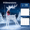 Lighted Christmas reindeer decoration with 170 cold white LED lights, featuring a sturdy frame and festive bow for outdoor display.