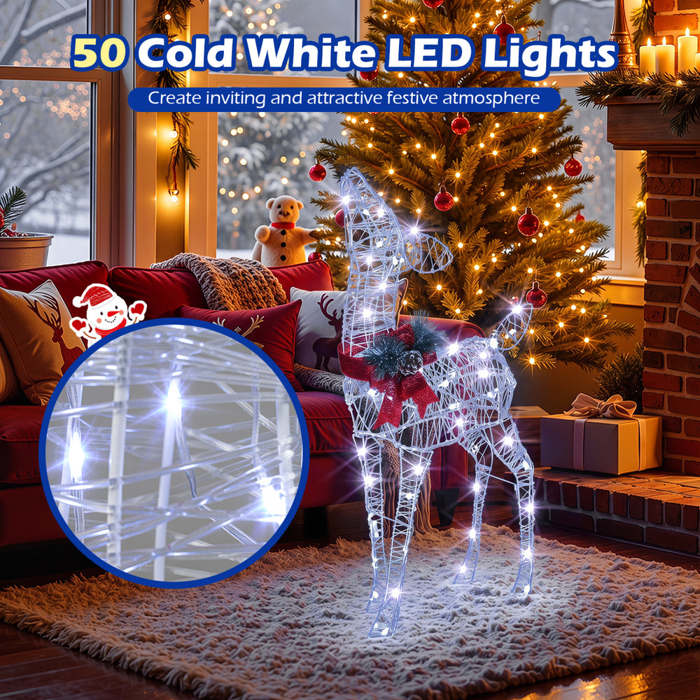 Lighted Christmas reindeer decoration with 170 cold white LED lights, perfect for festive indoor and outdoor displays.