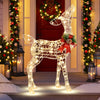 Lighted 34.5-inch Christmas reindeer decoration with 50 warm white LED lights and red ribbon, perfect for outdoor.