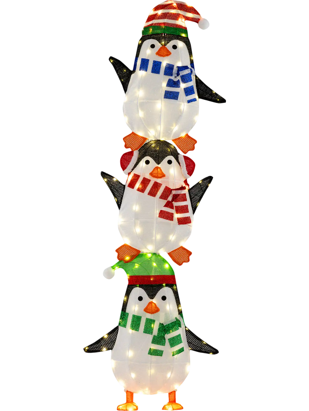 Lighted Penguins Decoration with Warm White Lights and Cute Hats