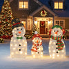 Lighted snowman family decoration set with 95 LED lights, featuring a dad, mom, and baby snowman for festive outdoor.