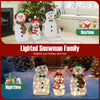 Lighted Snowman Family decoration set featuring three snowmen with LED lights, perfect for festive holiday displays.