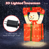 3D lighted snowman in a large gift box with 100 warm LED lights, perfect for indoor and outdoor Christmas decoration.