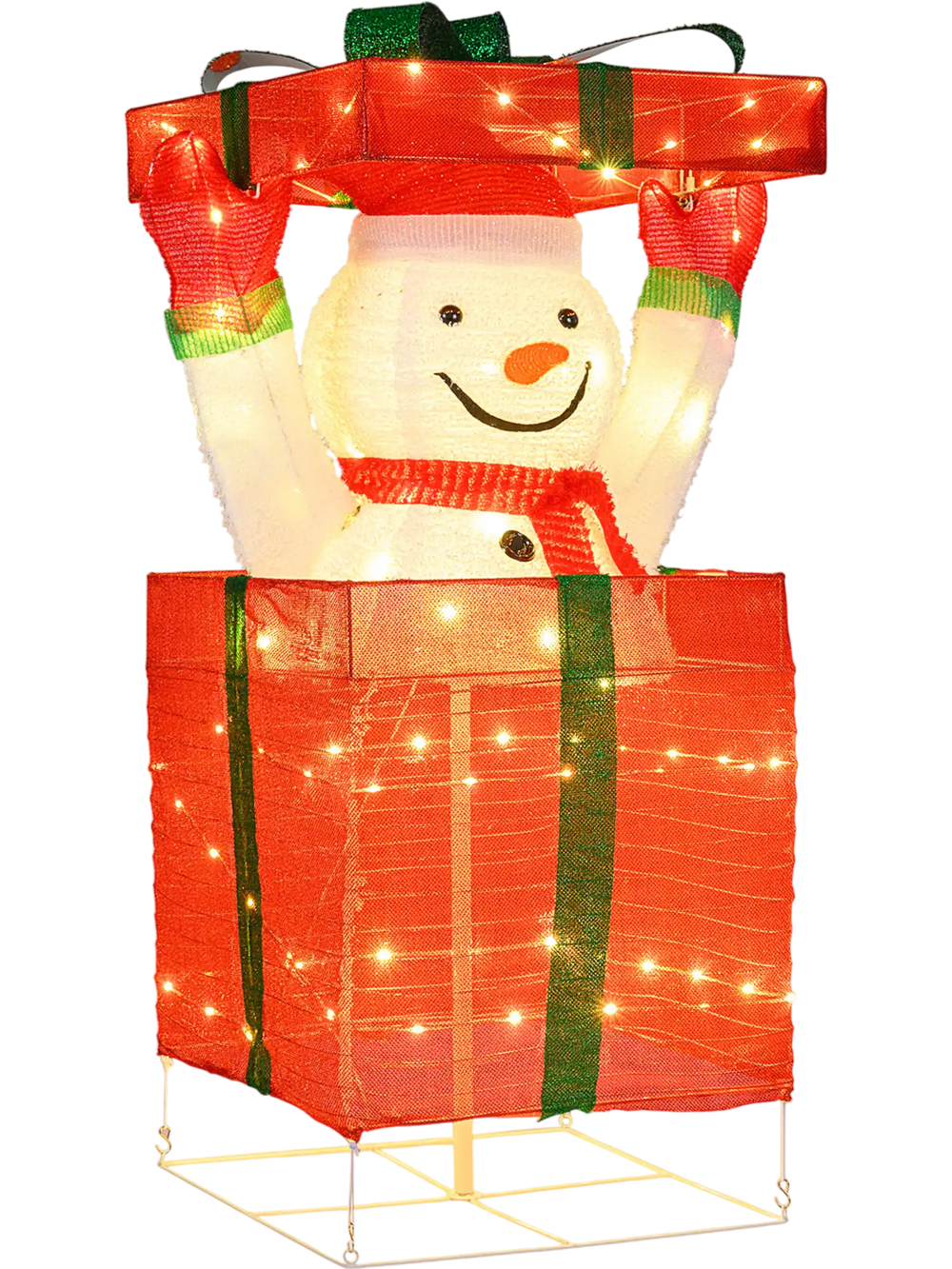 Lighted Snowman in Gift Box Christmas Decoration