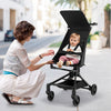 Lightweight airplane-ready stroller with all-terrain wheels, featuring a hammock seat and adjustable canopy for baby.