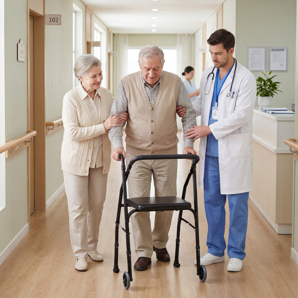 Lightweight Aluminum Mobility Walker for Seniors with 2 Wheels 5-Level Adjustable Height and Padded Seat-Black - Gallery View 1 of 10