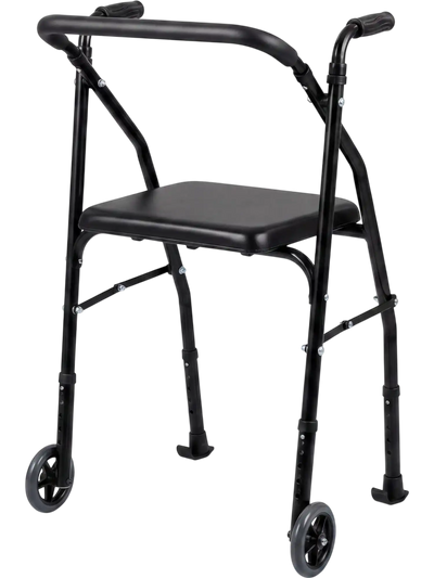 Costway Lightweight Aluminum Mobility Walker w/ 2 Wheels Adjustable Height Padded Seat 70223739 New