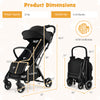 Product dimensions of a lightweight baby stroller, showcasing weight capacity and suitable age for travel convenience.