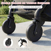 Close-up of the lightweight baby stroller's sturdy shock-absorbing wheels with universal front wheels and brake for.