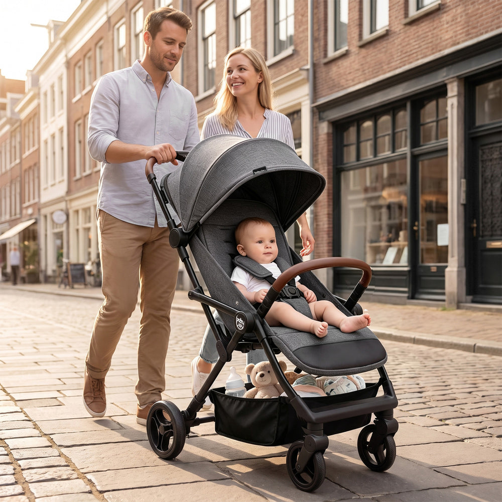 Lightweight Baby Stroller with One-Hand Folding and Adjustable Canopy for Toddlers-Gray - Gallery View 1 of 9