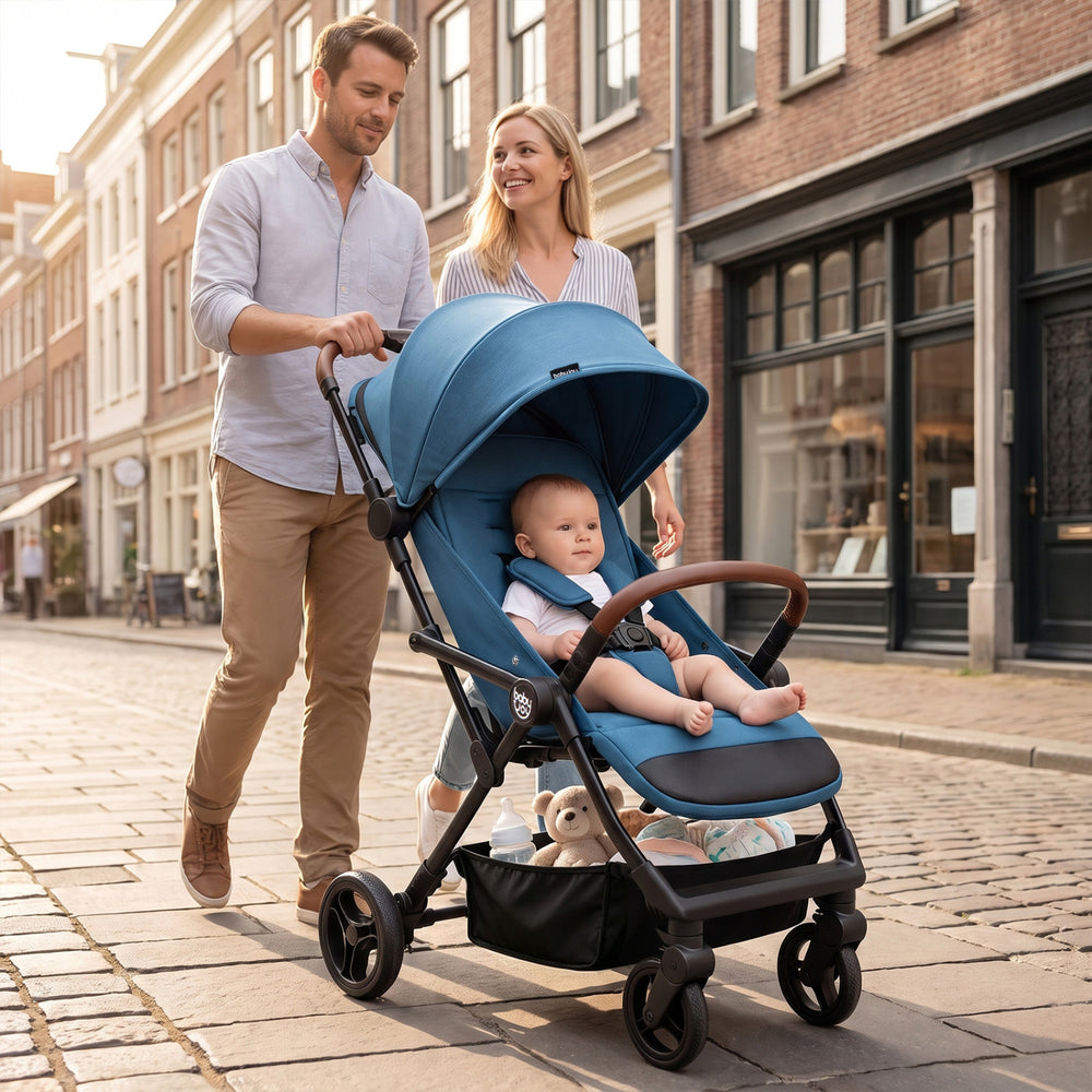 Lightweight Baby Stroller with One-Hand Folding and Adjustable Canopy for Toddlers-Blue - Gallery View 1 of 9