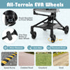 Lightweight gray baby stroller with all-terrain EVA wheels, shock absorbers, and one-step brake for secure travel.