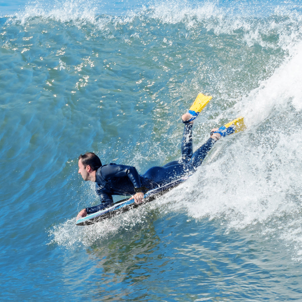 Lightweight body board with EPS core and XPE deck, ideal for beach fun and outdoor activities for all ages.