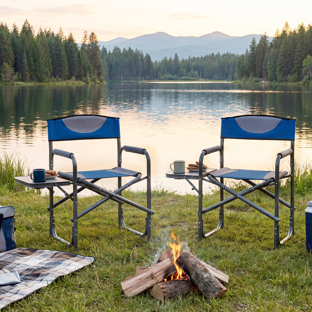 Lightweight Folding Camping Chair with Side Table-Blue - Gallery View 1 of 9