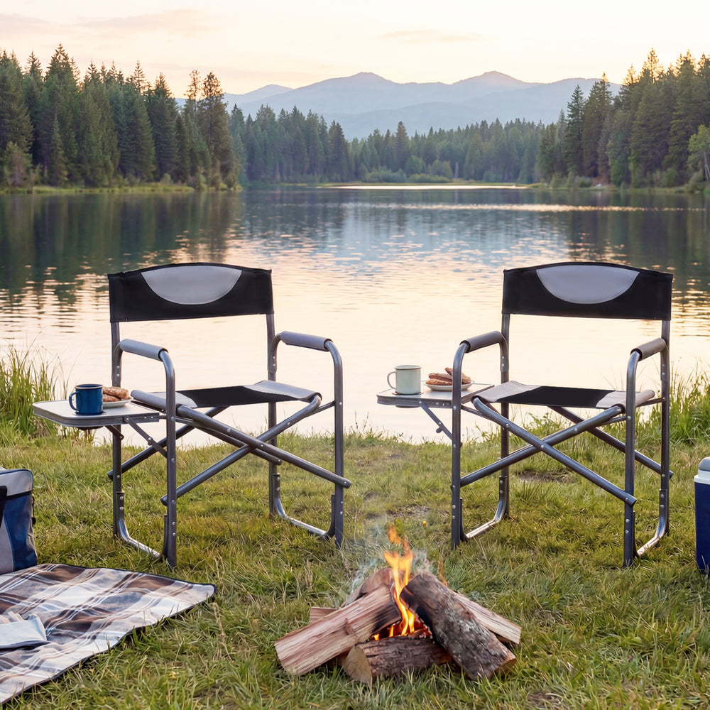 Lightweight Folding Camping Chair with Side Table-Black - Gallery View 1 of 9