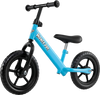 Lightweight blue toddler balance bike with adjustable seat, 11" anti-skid tires, and carbon steel frame for easy riding.
