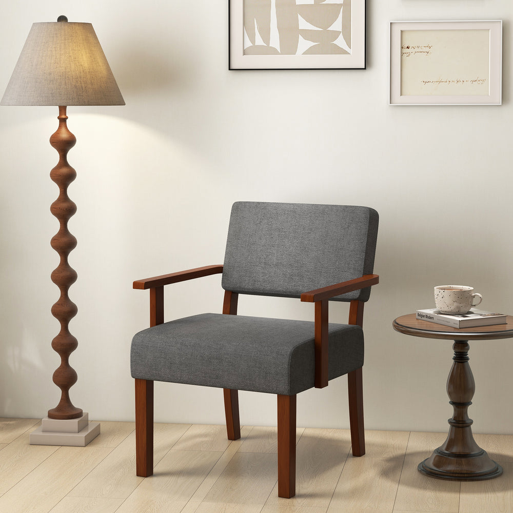 Linen Accent Chair Living Room Chair with Soft Padded Seat and Backrest-Gray - Gallery View 1 of 9