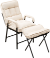 Beige linen fabric accent chair with a five-level adjustable backrest and matching foldable ottoman for versatile.