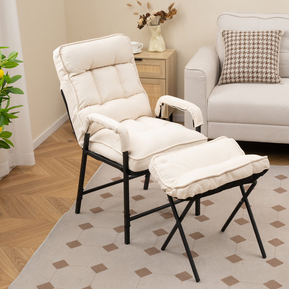 Linen Fabric Modern Accent Chair with Ottoman and Adjustable Backrest-Beige - Gallery View 1 of 10