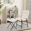 Beige linen fabric accent chair with ottoman in a cozy living room setup, perfect for reading, working, or napping.