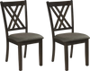 Set of 2 gray linen fabric upholstered wooden dining chairs with rubber wood frame and X-shaped backrest for comfort.