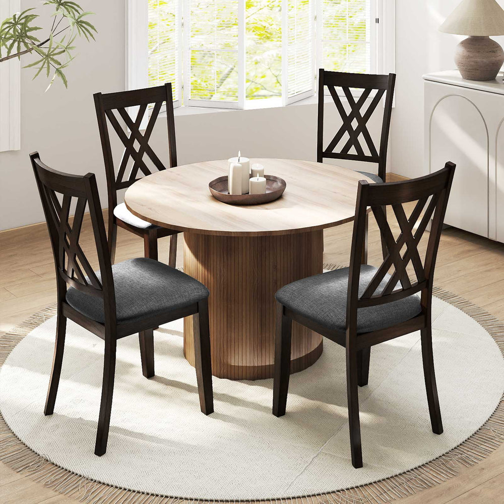 Gray linen fabric upholstered dining chairs set of 4 with rubber wood frame, featuring ergonomic high backrest for.