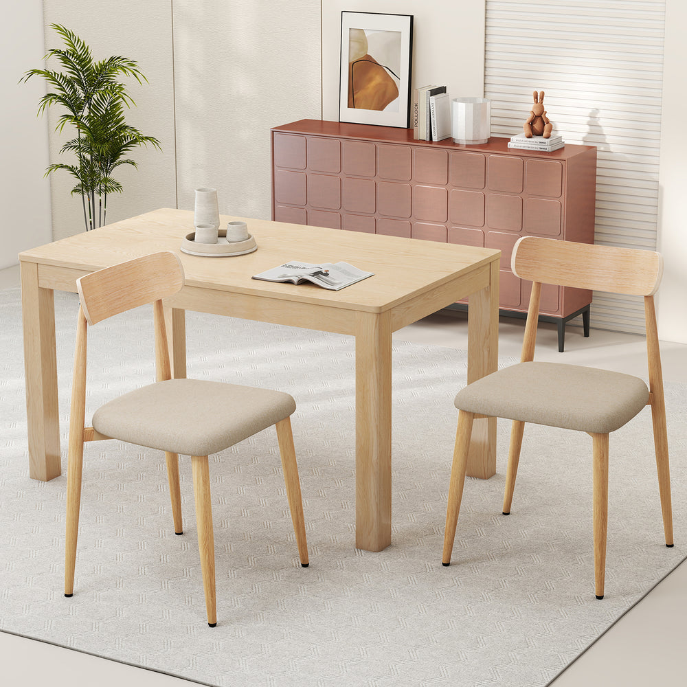 Modern dining chair set of 2 with padded seats and curved backs in oak finish, perfect for dining rooms or cafes.