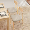 Set of 2 modern dining chairs with padded linen fabric seats and curved backs, featuring oak-like metal legs for.