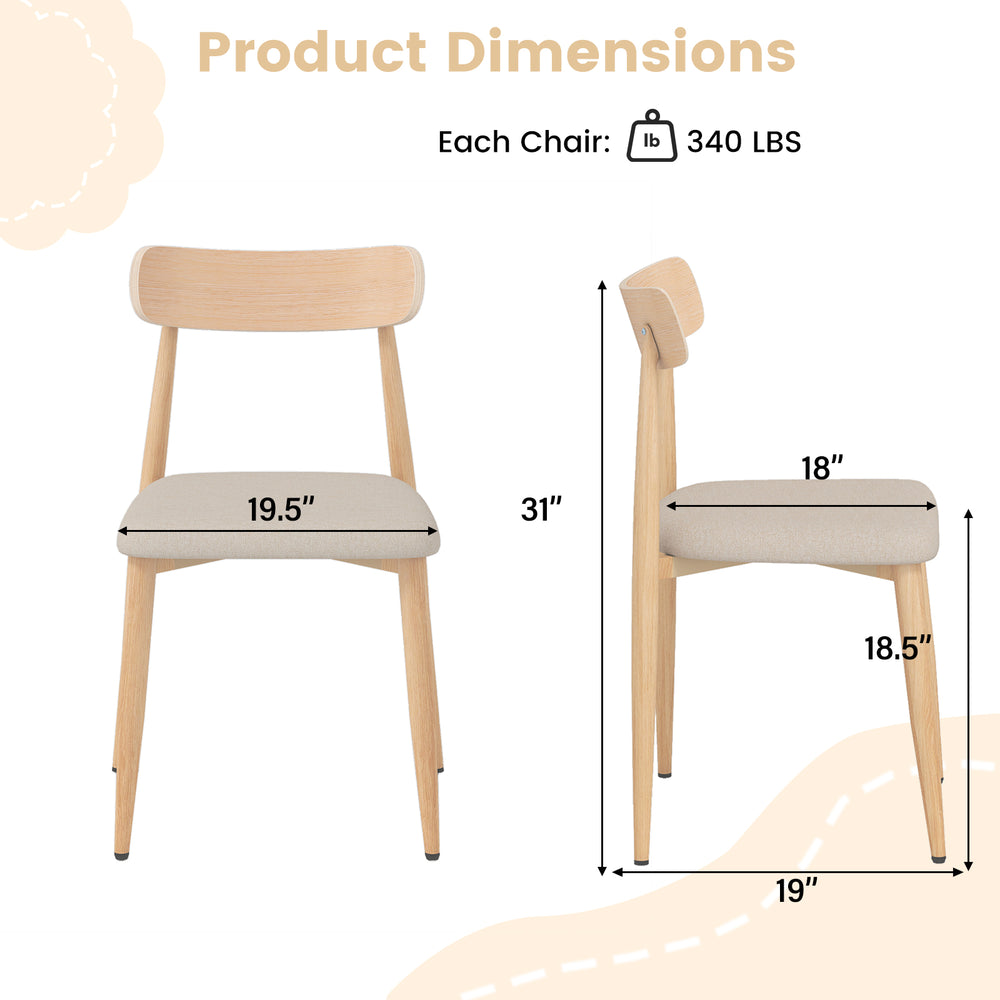Modern dining chair with padded seat and curved back, oak legs, covered in soft linen fabric, ideal for dining rooms.