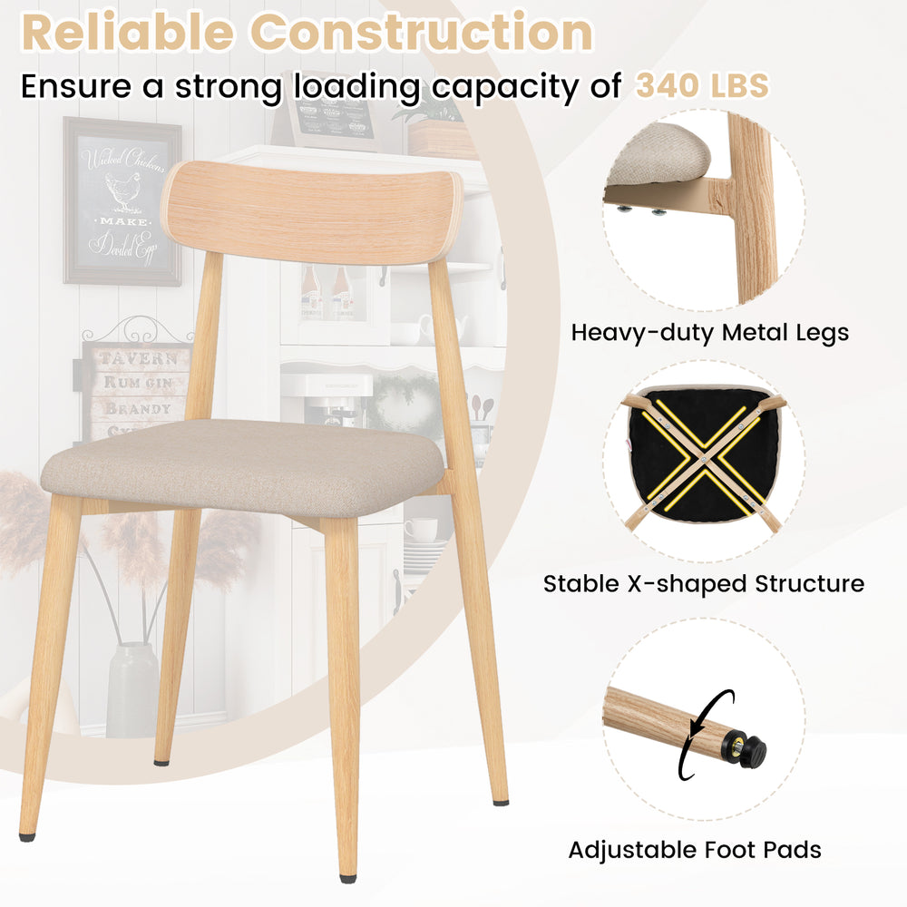 Modern dining chair set of 4 with padded seats, oak legs, and linen fabric, ideal for dining rooms and cafes.