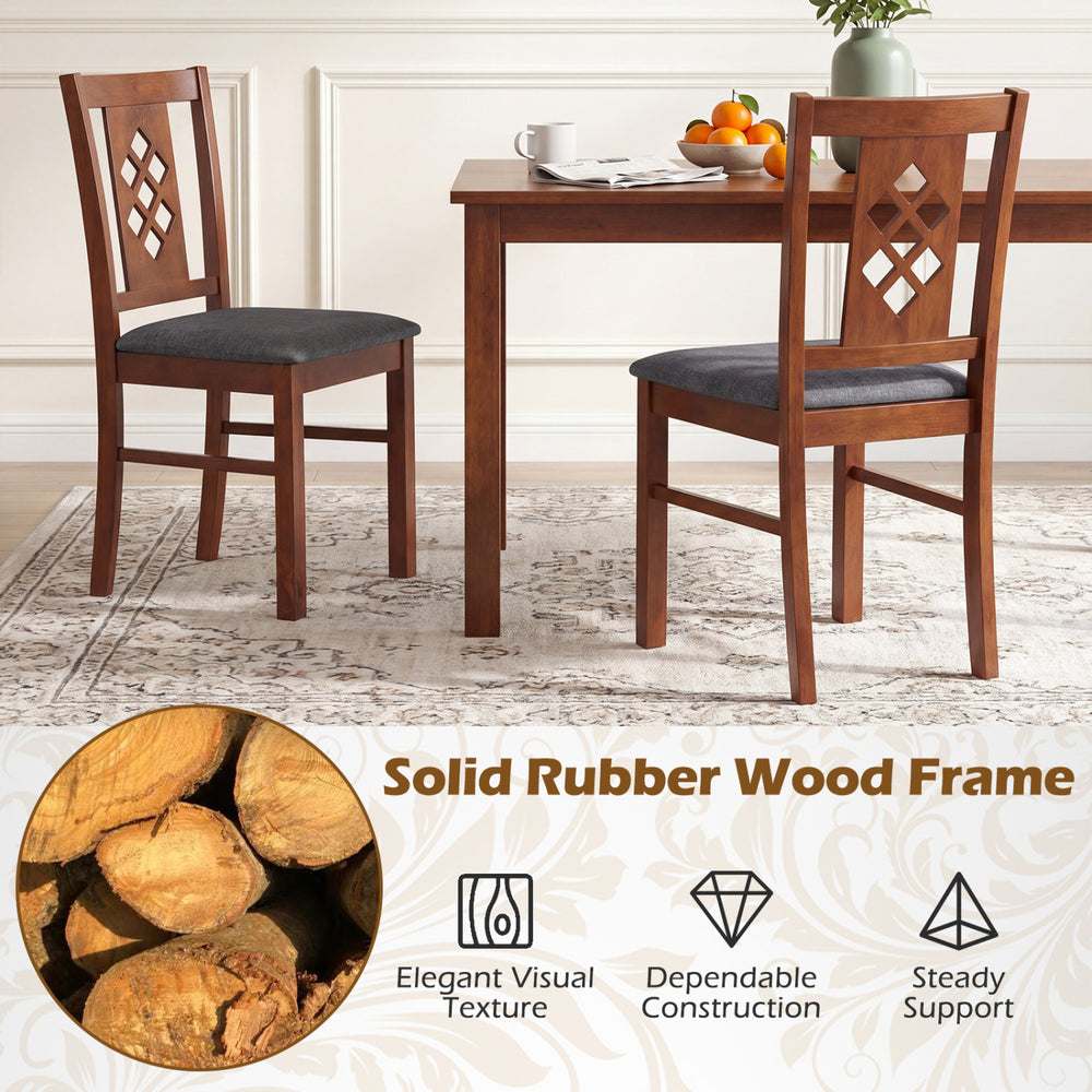 Linen-style upholstered kitchen chairs with solid rubber wood frames, featuring a diamond lattice design for dining.