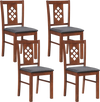 Set of 4 cherry wood kitchen chairs with diamond lattice design and linen-style upholstery for dining comfort.