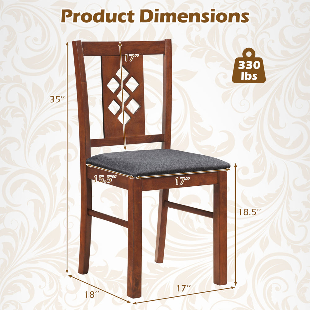 Cherry wood frame kitchen chair with diamond lattice design, upholstered seat, supports up to 330 lbs, ideal for dining.
