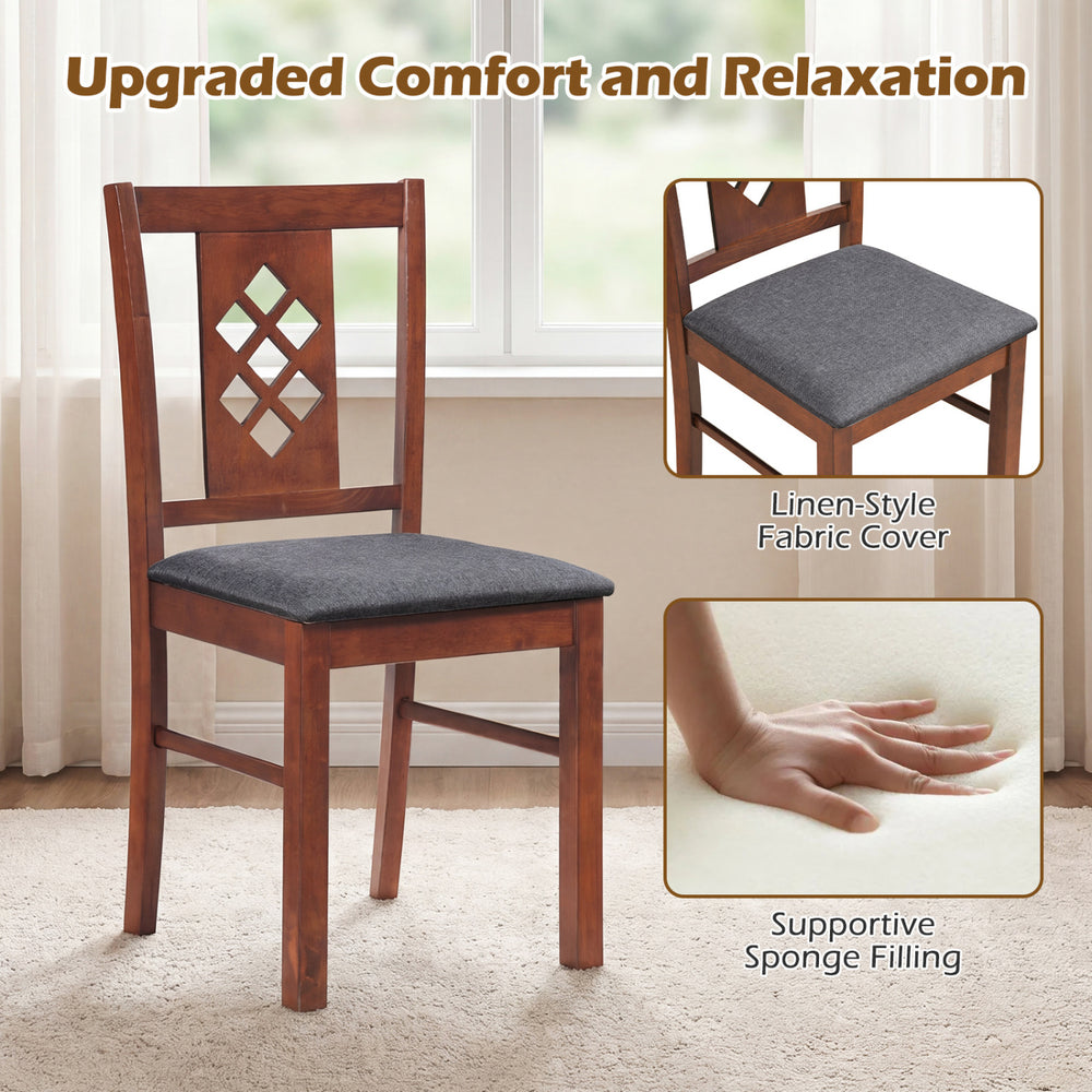 Linen-style upholstered kitchen chair with cherry wood frame, featuring diamond lattice design and supportive sponge.