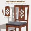 Linen-style upholstered kitchen chair with a cherry wood frame and diamond lattice backrest for added support.