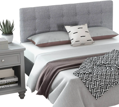 Costway Linen Upholstered Headboard Gray Solid Rubber Wood Legs 57194836 New