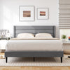 Linen Upholstered Platform Twin/Queen Bed Frame with Wingback Headboard-Queen Size - Gallery View 1 of 10