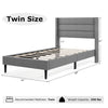 Twin size bed frame with a wingback headboard, featuring a breathable linen surface and a sturdy base for mattress.