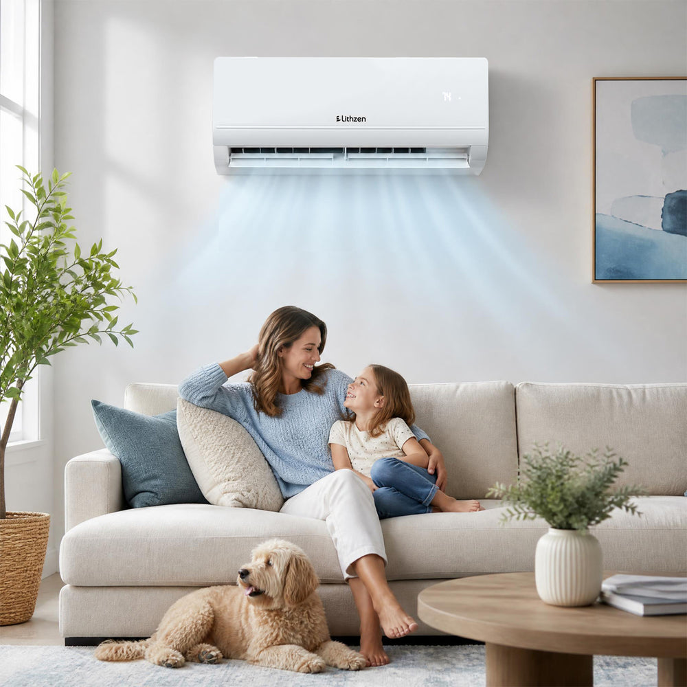 Lithzen 12000 BTU mini split air conditioner and heater with WiFi, providing powerful cooling and heating for year-round comfort.