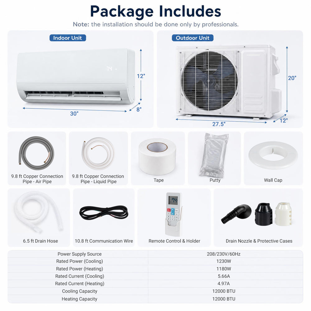 Lithzen 12000 BTU mini split air conditioner and heater with WiFi, featuring inverter technology for energy efficiency.