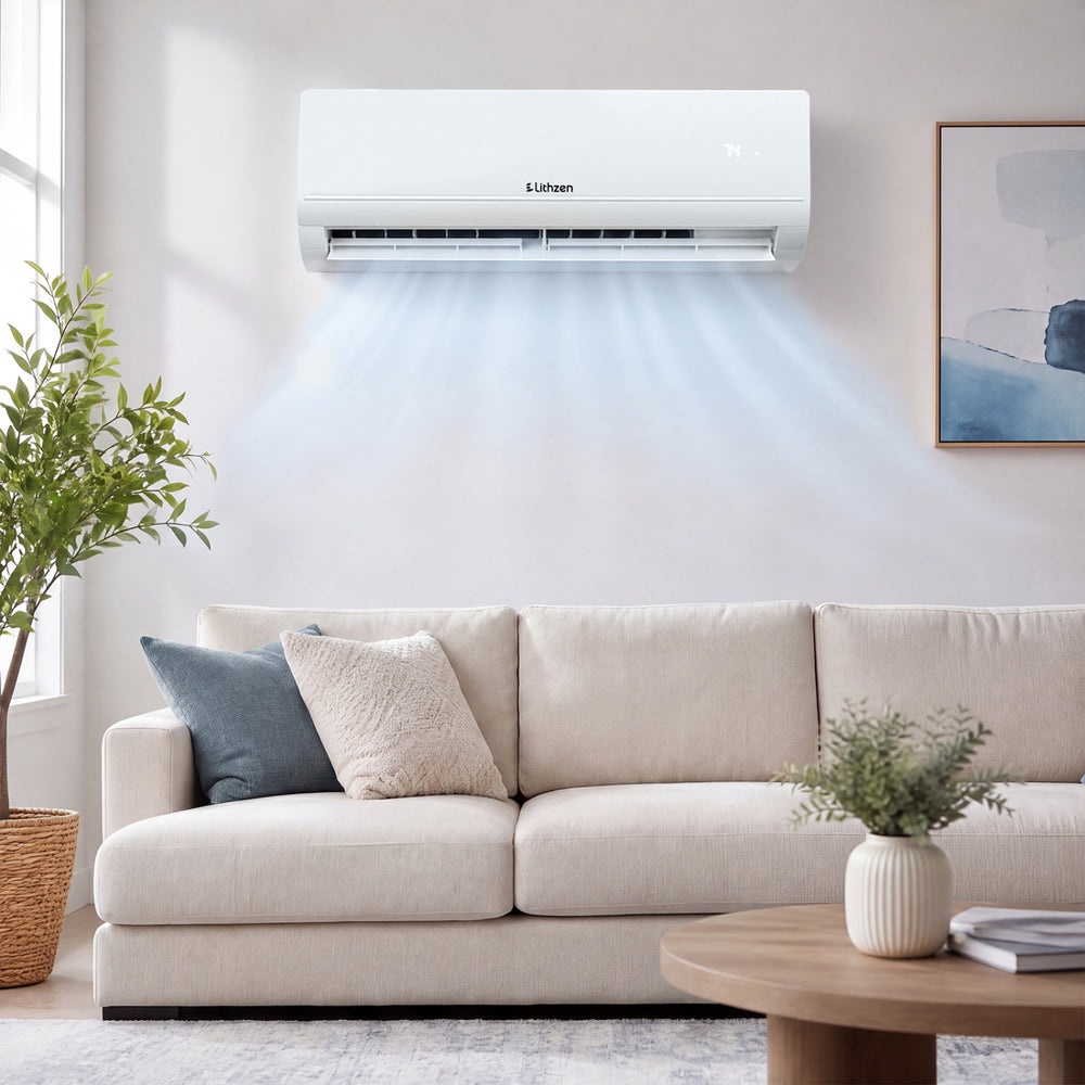 Lithzen 18000 BTU mini split air conditioner and heater with WiFi, providing efficient cooling and heating for year-round comfort.