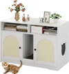 43-inch white cat litter box enclosure with double rooms, storage compartments, and a stylish design for pet comfort.
