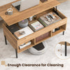Living room central table with lifting tabletop, natural wood finish, and 6" clearance for easy cleaning and storage.