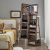 Lockable 360° Swivel Jewelry Cabinet with Full-Length Mirror LED Lights-Rustic Brown - Gallery View 1 of 11