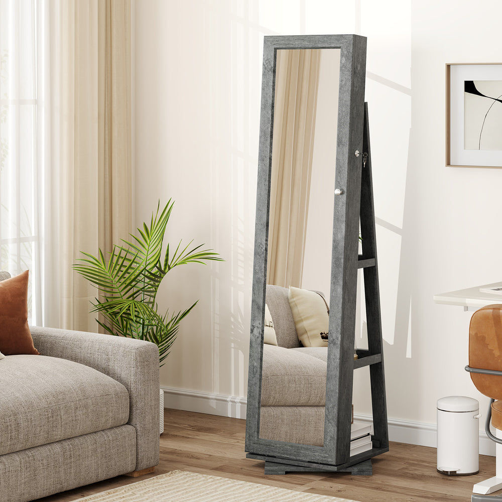 360° Rotatable 2-in-1 Lockable Jewelry Cabinet with Full-Length Mirror-Green - Gallery View 1 of 9