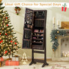Lockable mirrored jewelry cabinet in brown with LED lights, featuring ample storage for rings and necklaces, ideal for.