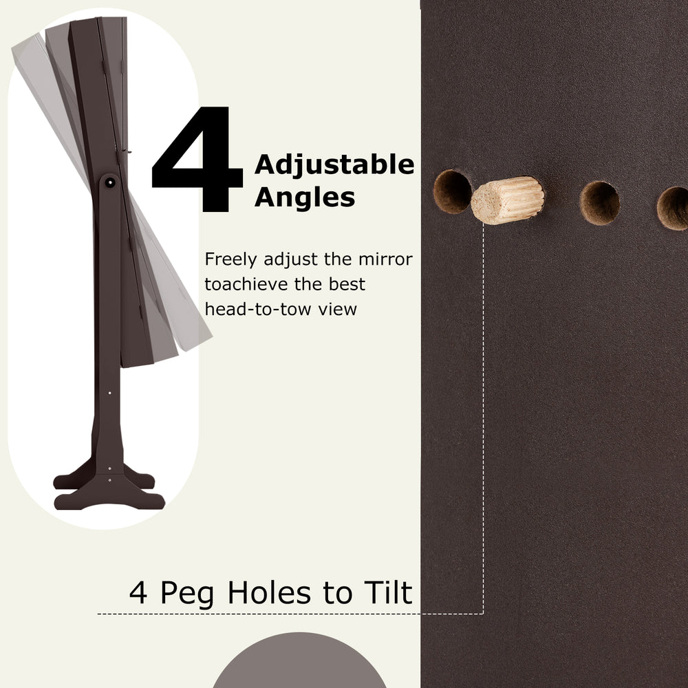 Lockable mirrored jewelry cabinet in brown with adjustable angles, LED lights, and ample storage for accessories.
