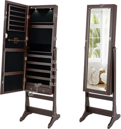 Costway Lockable Mirrored Jewelry Cabinet w/ Stand & 2 LED Lights 05326841 New