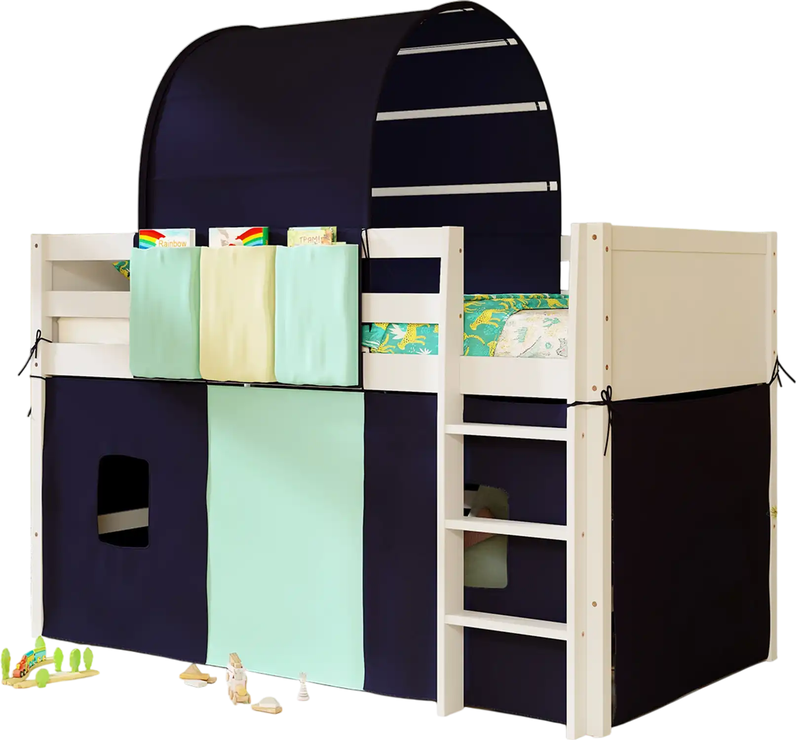 Costway Twin Loft Bed Playhouse Frame Tower Tent 3 Storage Pockets Navy 68512347 New