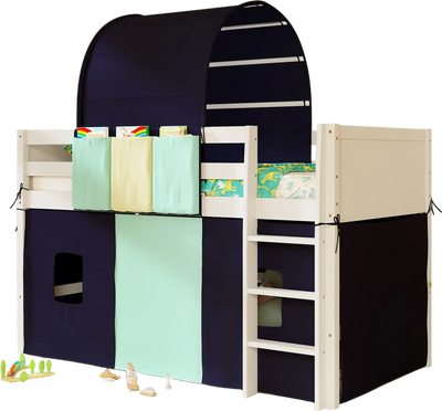 Costway Twin Loft Bed Playhouse Frame Tower Tent 3 Storage Pockets Navy 68512347 New